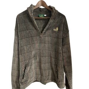 Vintage Port Armor divots Jacket Mens L Brown Check Fleece 1/4 Zip Pockets Golf